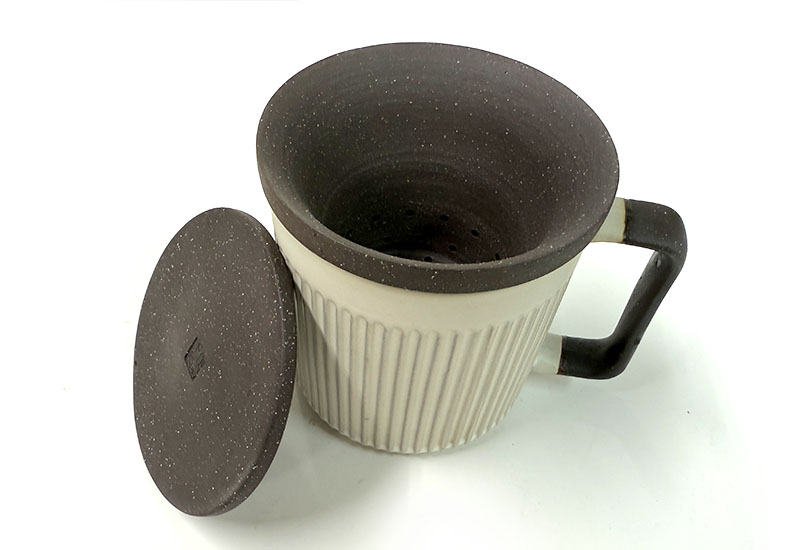 直紋泡茶杯550ml-粉引白（杯、茶濾內膽、蓋子三件式）